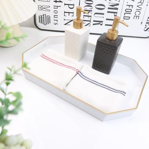 Omuriko White Decorative Tray with Handles, Octagon Versatile Serving Tray for Coffee Table, Ottoman, Ideal for Serving, Displaying, Organizing 5