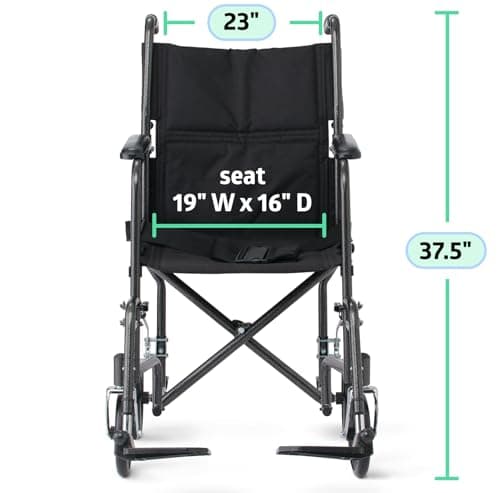 Medline Durable Folding Steel Transport Wheelchair with Swing-Away Footrests, 19-Inch Seat Width, Black Frame, Black Upholstery 6