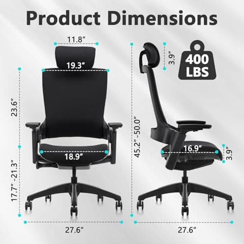 CLATINA Ergonomic High Swivel Executive Chair with Adjustable Height Head 3D Arm Rest Lumbar Support and Upholstered Back for Home Office Black 3