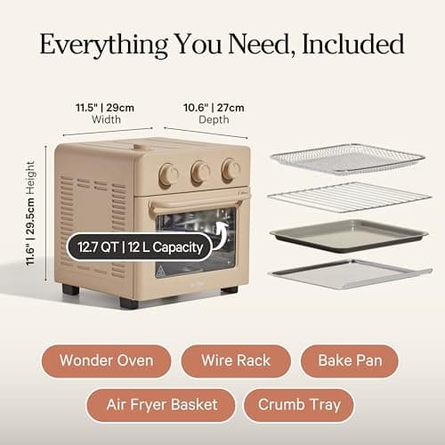 Our Place Wonder Oven | 6-in-1 Stainless Steel Air Fryer Toaster Oven Combo with Basket, Rack, Pan & Tray | Compact 13 QT Countertop Capacity - Toast, Roast, Bake, Reheat, Broil & Steam | Steam 7