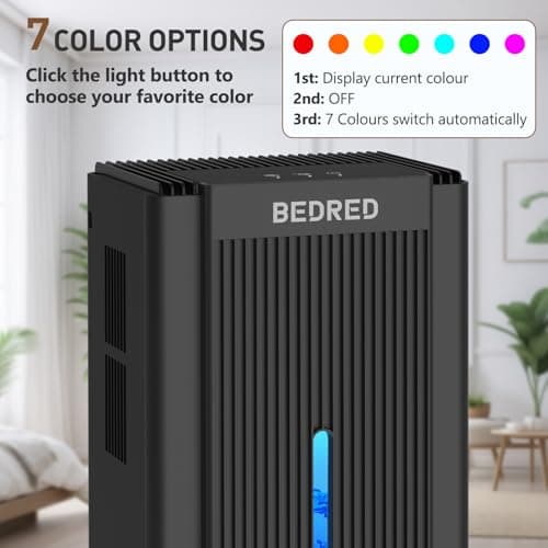 Dehumidifier, 95OZ Dehumidifier for Home 1000 Sq.Ft - Quiet with Auto Shut Off & Relaxing 7 Color Ambient Light,Ideal for Livingroom, Bedroom, Basement(Black) 5