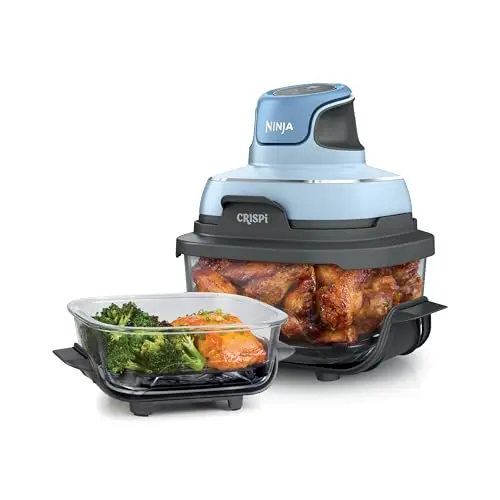 Ninja Crispi 4-in-1 Glass Air Fryer | 450°F | Non-Toxic | 4QT & 6-Cup Glass Containers w/Lids | Microwave, Freezer, Dishwasher Safe | Max Crisp, Air Fry, Bake, Recrisp | Periwinkle | FN101PL