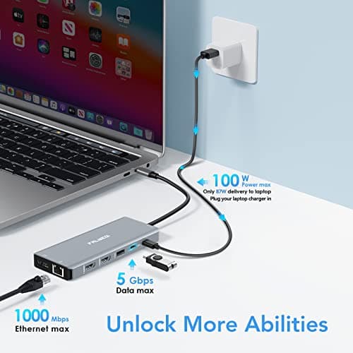 Laptop Docking Station Dual Monitor, 14 in 1 USB C Hub Multiport Adapter Dongle with 2 HDMI, DisplayPort, Ethernet, SD/TF, USB C/A Ports, PD, Mic/Audio, Compatible for MacBook Dell HP Lenovo 5