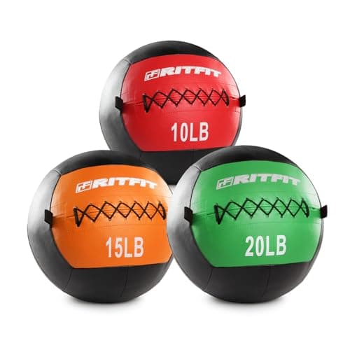 RitFit Soft Medicine Ball/Wall Ball Set for Strength and Conditioning Workouts, Core Training and Cross Training (Red+Orange+Green(10lb+15lb+20lb))