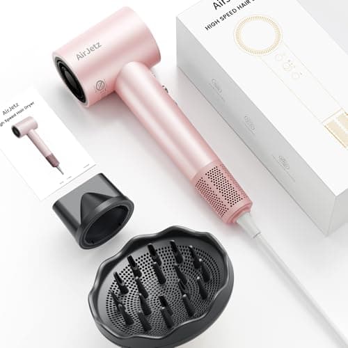 Hair Dryer, 110,000 RPM High-Speed Ionic Blow Dryer for Fast Drying, Professional Lightweight Hairdryer with Diffuser, Magnetic Nozzle, 4 Temps & 2 Speeds, Low Noise for Travel - Blush Pink 3