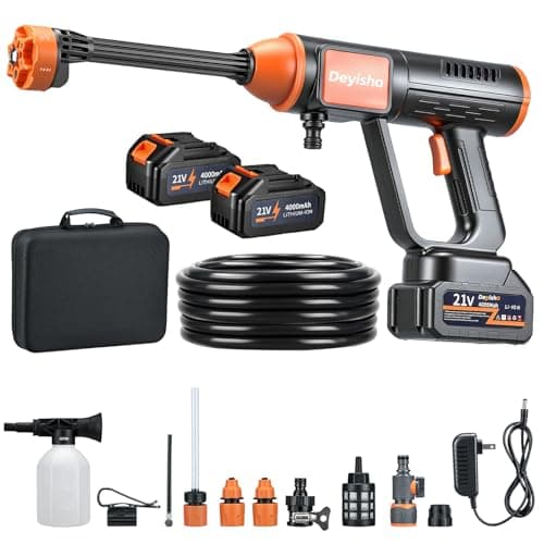 Deyisha 1750 PSI Upgraded Cordless High Pressure Washer with Brushless Motor, 2 * 4.0Ah Battery, 6-in-1 Nozzle, Smart Touch Screen, Stroage Bag, Handheld Portable Pressure Washer