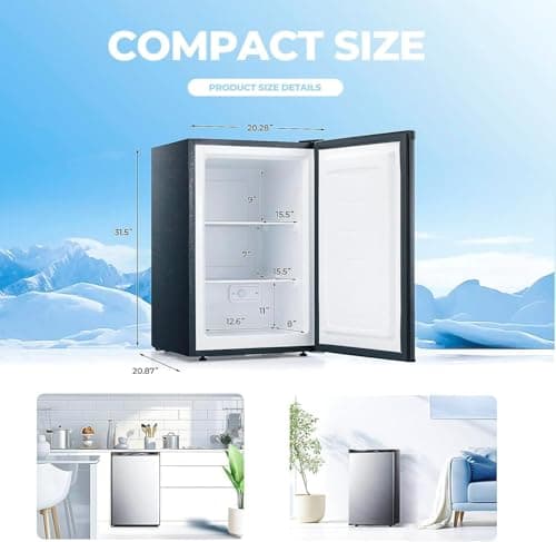 Electactic 3.2 Cu.ft Small Upright Freezer, Mini Freezer with Adjustable Thermostat, Removable Shelves, Reversible Single Door, for Bedroom/Home/Dorms/Apartment, Silver 3