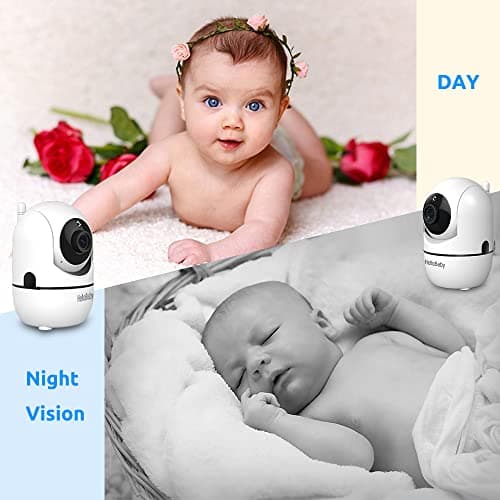 HelloBaby 5’’ Baby Monitor with 26-Hour Battery, 2 Cameras Pan-Tilt-Zoom, 1000ft Range Video Audio Baby Monitor No WiFi, VOX, Night Vision, 2-Way Talk, 8 Languages and Baby Registry Search 5