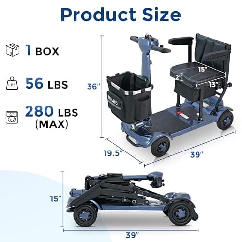 MIHAYO Lightweight 4-Wheel Mobility Scooter for Seniors and Adults, Airline Approved 24 Miles Range Electric Scooter with 280 lbs Capacity, 350W Motor and 112L Storage Wagon, Blue 8