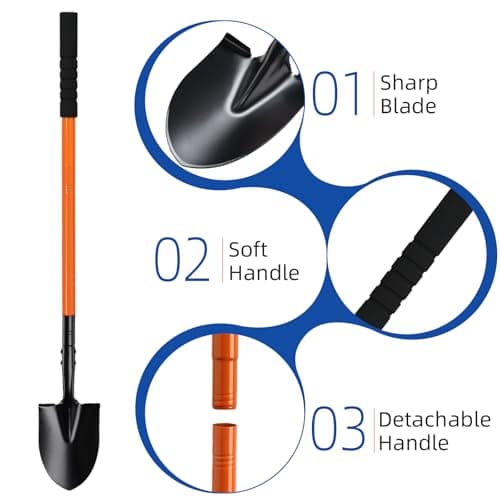 Small Shovel for Digging with Metal Handle, 43.7 Inch Heavy Duty Garden Shovel, Trench Shovels Ideal for Digging Gardening Trenching Planting Camping Transferring Scooping, Orange 7