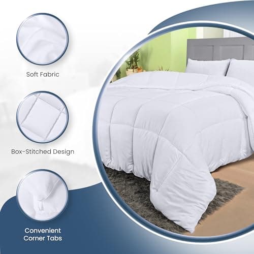 Utopia Bedding Comforters Twin Size, All Season Duvet Insert, Down Alternative Box Stitched Bed Comforter with Corner Tabs, Machine Washable (White) 7