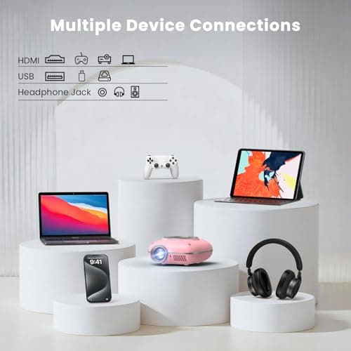 HOMPOW Mini Projector with Two -Way Bluetooth, Portable Projector for Home Theater Use, Support 1080P for Indoor/Outdoor, Movie Projector Compatible with HDMI, USB, Laptop, TV Stick (Pink) 5