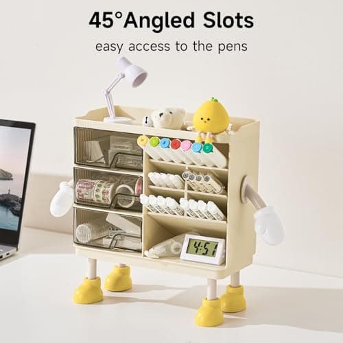 UFORU Desktop Organizer with 3M Adhesive Accessories, 3 Drawer Pencil Holder for Desk with Dividers, Perfect for Office Supplies, Stationery, and Small Items, Beige and Transparent Design 6