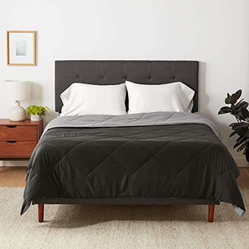 Amazon Basics Comforter Blanket, Reversible, Lightweight Microfiber, Machine Washable, All Season, Full/Queen, Black/Grey