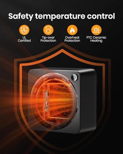 Gaiatop Mini Space Heater, Lightweight PTC Ceramic Fast Heating 500W Energy Efficient for Indoor Use, Overheating & 45° Tip-Over Protection, Portable Desk Electric Heaters for Office Home Black 6