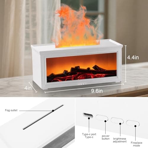 Fireplace Essential Oil Diffuser Humidifier - Ultrasonic Aroma Diffuser with 7-Color Flame Effect, Remote Control & Auto-Off Timer for Bedroom, Home Office,Yoga(White) 7