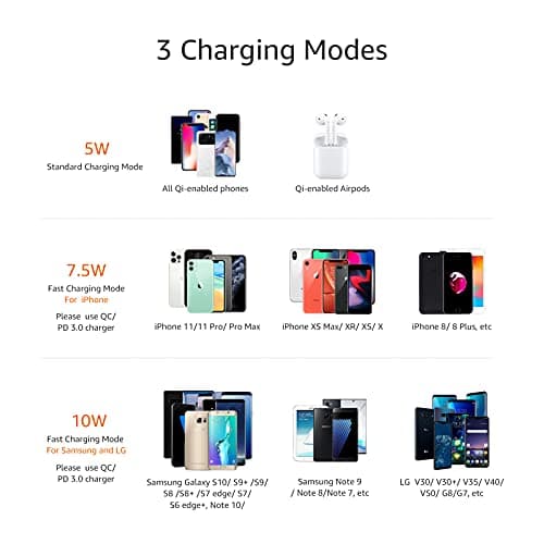 Amazon Basics 10W Qi Certified Wireless Charging Stand for Phone 16/15/14/13/12/11/X, Samsung, and More, with USB Cable, Black (No AC Adapter) 6