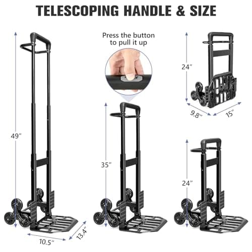 KEDSUM 460 LBS Stair Climbing Dolly, Folding Dolly Cart with Wheels for Stairs, Telescoping Handle & 100% Thickened Steel Stair Climbing Cart for Warehouses, Homes, and Offices, Height 49.2 inch 8