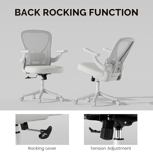 Ollega Computer Desk Chair with Wheels, Mesh Office Chair with Flip Up Arms, Adjustable Lumbar Support, Swivel Desk Chair Comfy, White 6