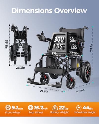 Serianie Electric Wheelchairs for Adults, Lightweight Electric Wheelchair, Foldable Travel Motorized Wheelchairs for Seniors, Folding Portable Mobility Scooter, Compact Fold Power Wheelchair 9