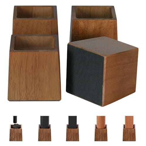 TQVAI Bed Risers Heavy Duty, Support 2200 lbs, 1-in Deep Anti-Fall Edge, 4 Pack Wooden Furniture Bed Lifts Risers with Non-Slip Pads for King Queen Twin Full Size Frame, Retro Brown, 4" H(Inner 3" H)
