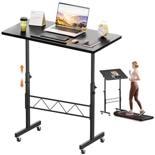 COMHOMA Small Standing Desk Adjustable Height & Tiltable Tabletop, Mobile Stand Up Desk for Laptop, Portable Computer Table for Home Office Work and Walking Pad Treadmill, Height 30.7"-46.4", Black
