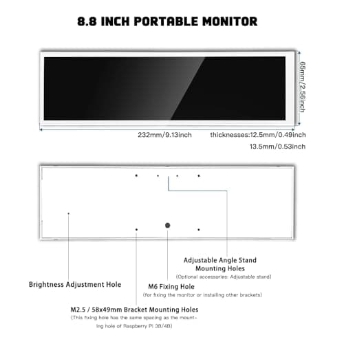 LESOWN 8.8 inch Stretched Bar LCD Temp CPU GPU Data Monitor 1920x480 IPS Wide Screen Portable Screen for PC Laptop Aida 64 Windows Secondary Display - White 6