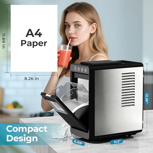 Havato Countertop Ice Maker with 2 Ice Sizes Adjustable,8 Bullet Ice in 6 Mins,26lbs/24Hrs,Self-Cleaning Portable Ice Maker Machine with Touch Display,Blue Light for Home/Office/Bar, Black 6