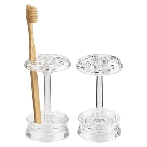 iDesign 4 Divided Sections for Bathroom or Vanity-Set of 2-Clear Toothbrush Holder, Pack of 2