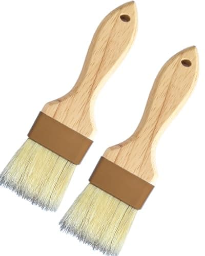 NXRACSH 2 Inch Natural Boar Bristle Pastry Basting Brush Set - Wooden Handle Non-Shedding, Food Grade Cooking Brush for Butter, Egg Wash, Oil, Sauce, Baking (2 Pack)