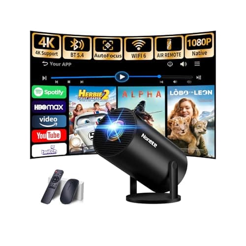 【Projector 2026 Upgraded】Mini Projector with WiFi 6 and Bluetooth 5.2 Support 4K 1080P Auto Keystone 270° Rotatable Projector Portable Compatibile with HDMI/TV Stick/Memory Stick/Laptop-Black