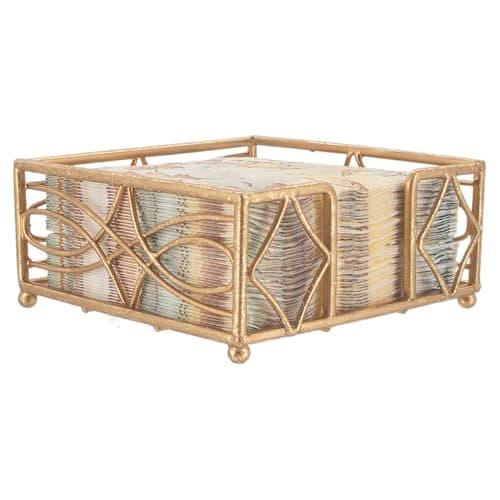 Boston International Wave Design Cocktail Napkin Holder Caddy, 5.25 x 5.25-Inches, Gold Leaf