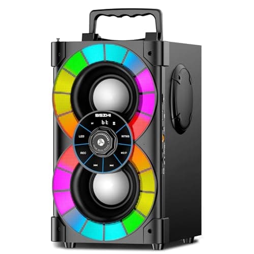 BSZHI Portable Bluetooth Speakers 80W Big Powerful Wireless Stereo Sound Boombox Outdoor Loud TWS Home Party Speaker with Subwoofer, FM Radio, LED Lights, Remote Control