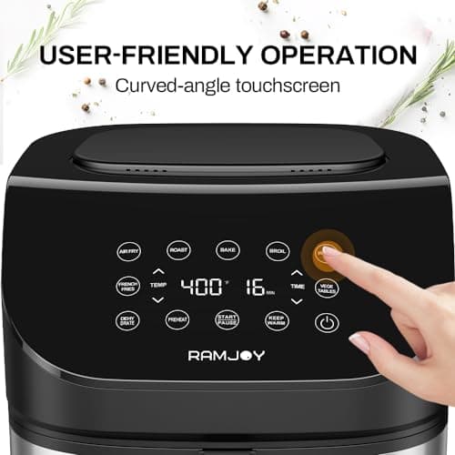 RAMJOY Air Fryer 6.8 Quarts, 10-in-1 Functions, Air Fry, Roast, Bake, Broil, Dehydrate, Large & Compact Air Fryers, Nonstick & Dishwasher-Safe Airfryer Basket, Stainless Steel Air Fryer, Easy to Use 6
