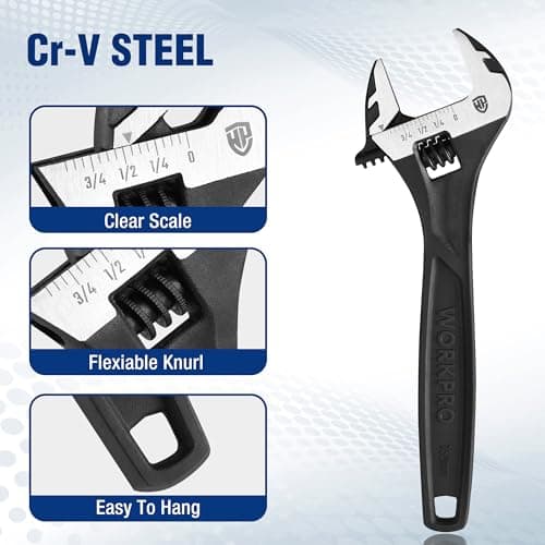 WORKPRO 6" Adjustable Wrench, Black Oxide Wrench 6 Inch with Inch/Metric Scale, Premium Cr-V Steel 4