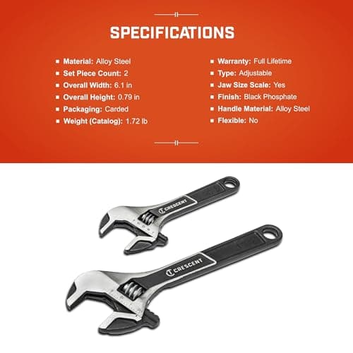 Crescent 2 Piece Wide Jaw Adjustable Wrench Set | 6" & 10" | ATWJ2610VS 5