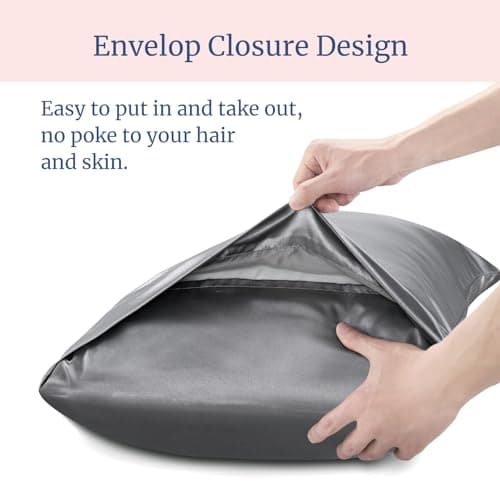 BEDELITE Satin Pillowcase for Hair and Skin, Super Soft and Cooling Similar to Silk Pillow Cases 2 Pack with Envelope Closure, Gift for Women Men(20"x30" Queen Size, Dark Grey) 5