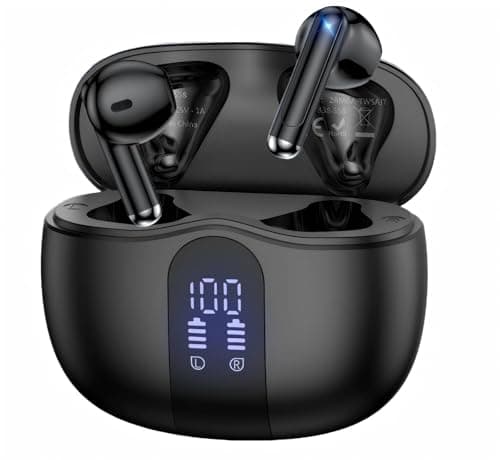 JYUESJKJ Wireless Earbuds, Bluetooth 5.4 Headphones HiFi Stereo with 4 HD Mic, 50H Playtime Bluetooth Earbuds with LED Display, IPX7 Waterproof Wireless Earphones, Touch Control Ear Buds,USB-C Black