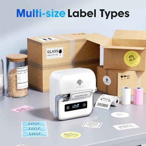 Phomemo M250 Label Maker Machine with Tape, 3 Inch Label Maker for Address, 2026 Upgrade Portable Barcode Printer for Business, Home, Logo Label, Sticker Printer for Phones & PC, with 1 Roll Label 9
