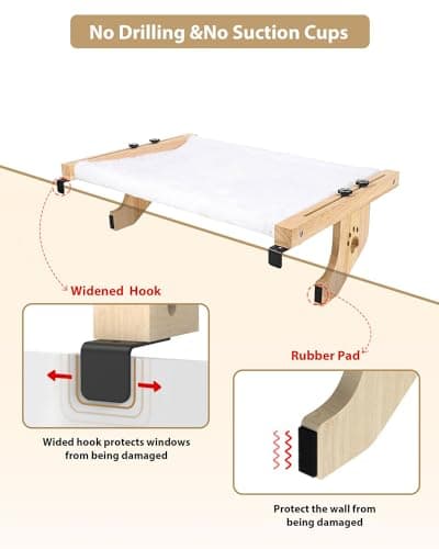Wusdayer Cat Window Perch,Cat Window Hammock for Indoor Cats,Sturdy,Easy to Adjust Assemble,Cat Window Seat with Cushion Bed Cover,Large Cat Bed for Windowsill Bedside Drawer (White, L-22''x15'') 5