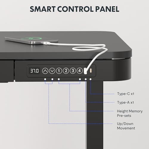 FLEXISPOT Comhar Electric Standing Desk with Drawer Desktop & Adjustable Frame Quick Install w/USB Charge Ports (Black, Wood) 7