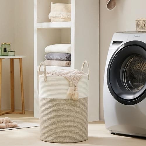 Cotton Rope Laundry Basket by YOUDENOVA, 58L Woven Collapsible Laundry Hamper, Clothes Hamper with Reinforced Handles in the Laundry Room, Bedroom, Bathroom, Brown 7