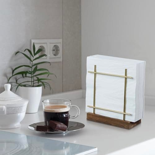 MyGift Napkin Holders for Table & Kitchen, Brass-Tone Wire Metal Napkin Dispenser with Wood Base, Modern Farmhouse Tabletop Dining Decor for Home/Cafe/Restaurant 7