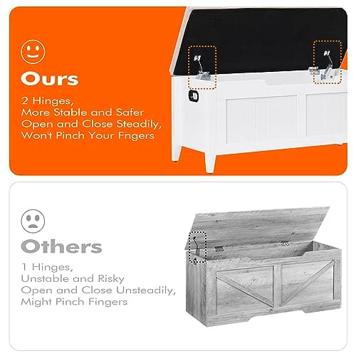 GAOMON Storage Chest, Upholstered Storage Trunk with 2 Safety Hinges, Storage Bench, Flip-Top Toy Chest, Shoe Bench 15.7 x 39.4 x 18.1 Inches Storage Chest for Entryway, Bedroom, Living Room, White 6