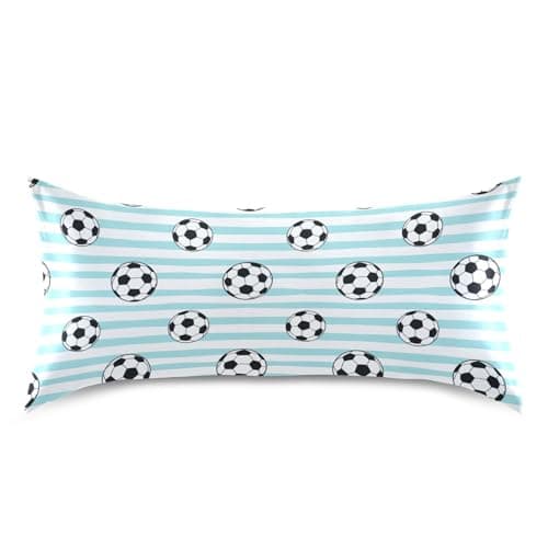 Soccer Blue Stripe Pillow Covers Silk Pillowcase for Hair and Skin Soft Smooth Breathable Cooling Satin Pillowcase Standard Size Pillow Case for Hot Sleepers Bed Women, 20x26 Inch 3