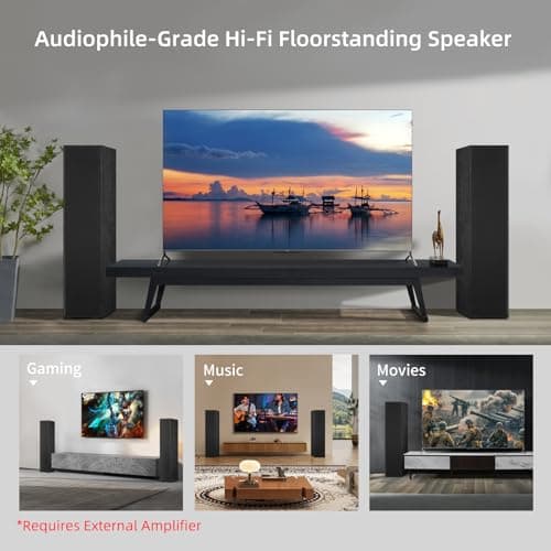 Elimavi Passive Floorstanding Stereo Speakers, Tower Design with 1" Tweeter and 6.5" Woofer, Two-Way System, 4-Ohm Impedance, 120W RMS, Sturdy MDF Cabinet, Ideal for Home Theater Systems, Black 5