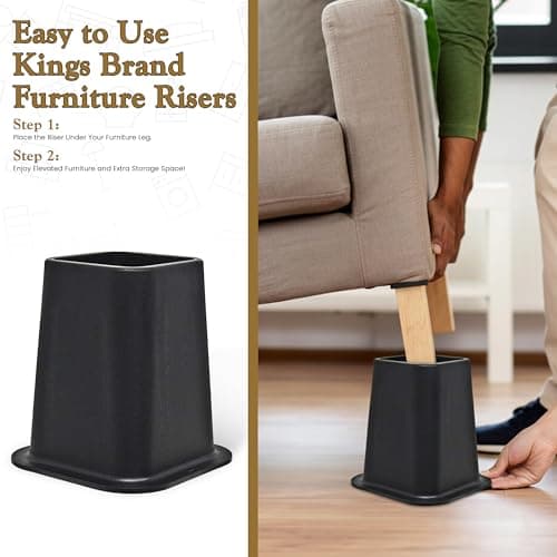 Kings Brand Furniture 6-inch Bed Risers - Set of 4 Black Heavy Duty Stackable Furniture Risers for Under Bed Storage, Desk, Sofa, Couch 6