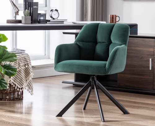 EALSON Comfy Velvet Desk Chair Modern Computer Task Chair no Wheels Swivel Accent Chair with Mid Back Arm Chair for Living Room/Bedroom/Home Office(Green)