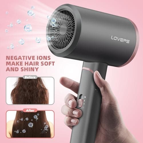LOVEPS Hair Blow Dryer with Diffuser, 1800W Ionic Blow Dryer, Foldable Handle Travel Hair Dryer, Constant Temperature Hair Care Without Hair Damage, Rose Gold 5