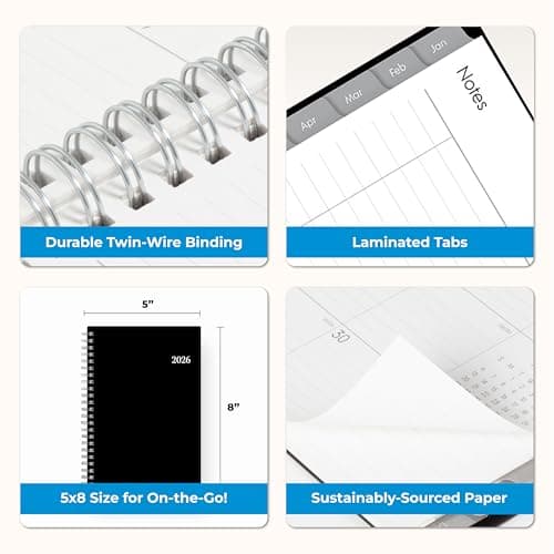 Blue Sky 2026 Weekly and Monthly Planner Calendar, Includes January 2026 - December 2026, 5" x 8", Flexible Cover, Wirebound, Laminated Tabs, Enterprise 8
